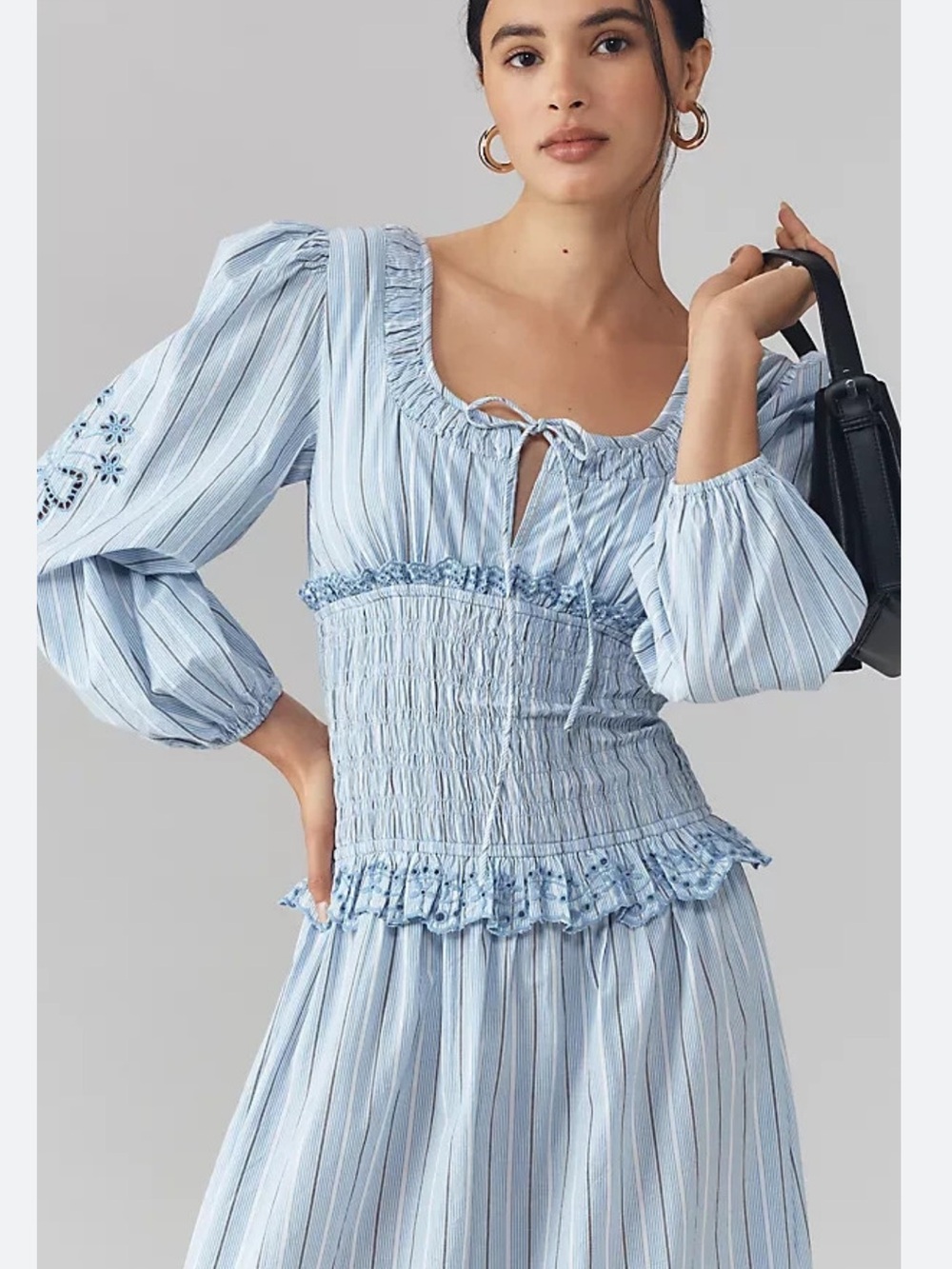Damson Madder Light Blue Striped Smocked Peasant Top
